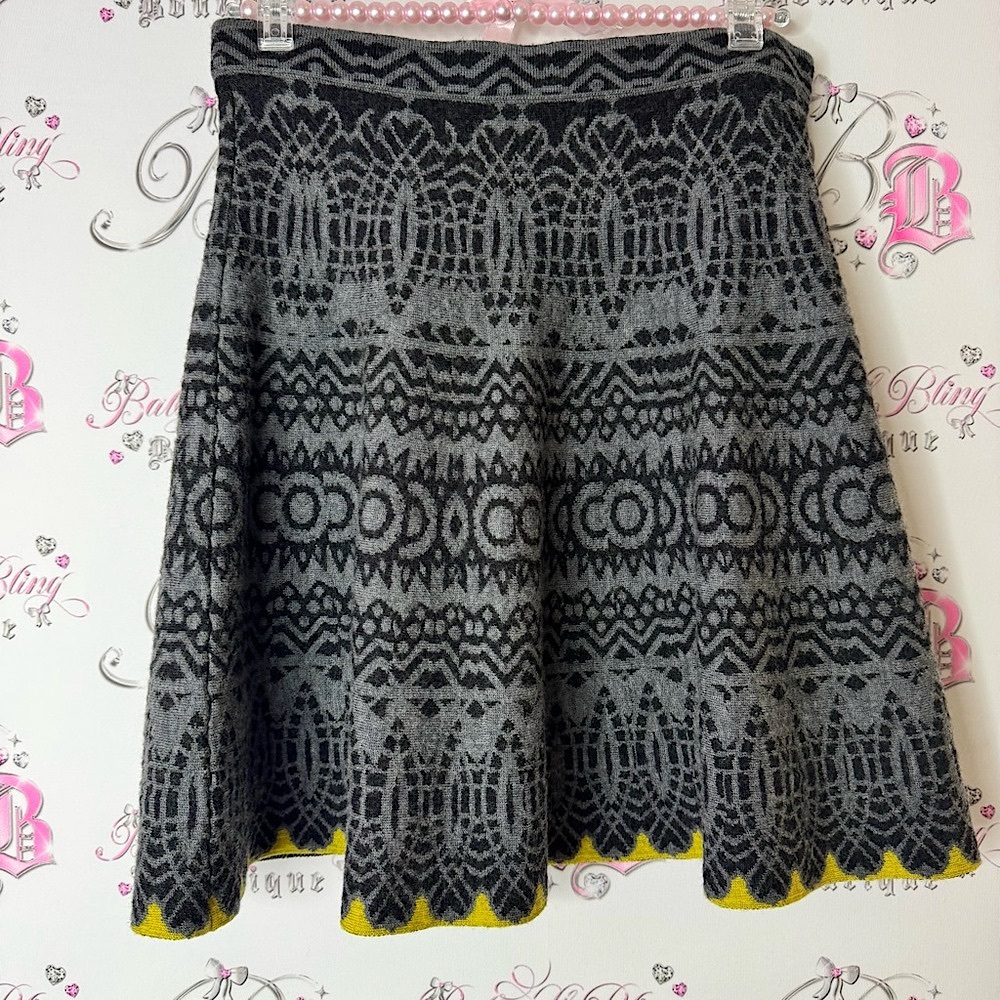 Krimson Klover Skirt Gray And Yellow Skater Skirt Knit Yellow Grey Black Luxe